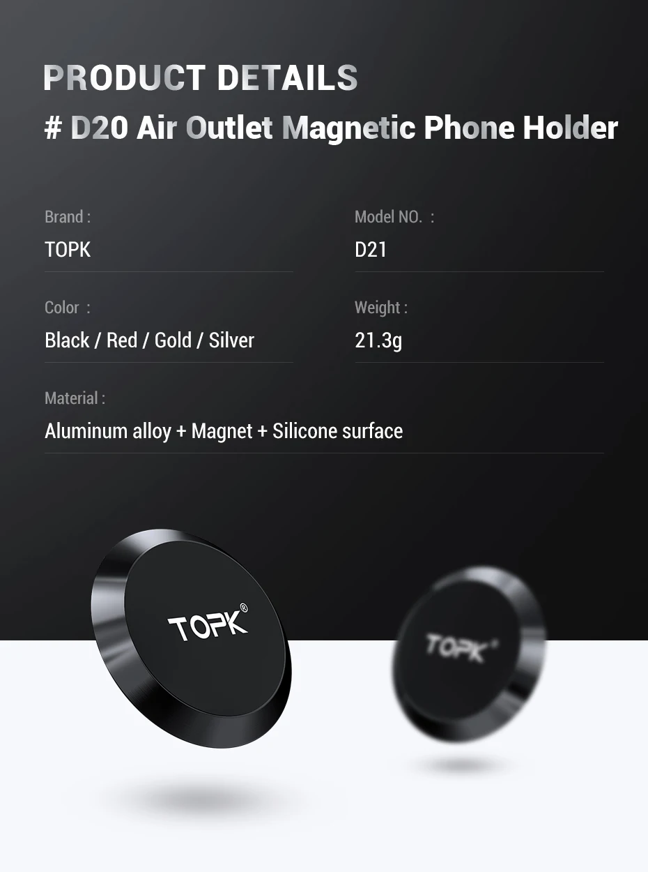 TOPK Magnetic Phone Holder for Car Air Vent Magnetic Phone Mount for Car,Car Phone Holder Mount for Cell Phones and Mini Tablets