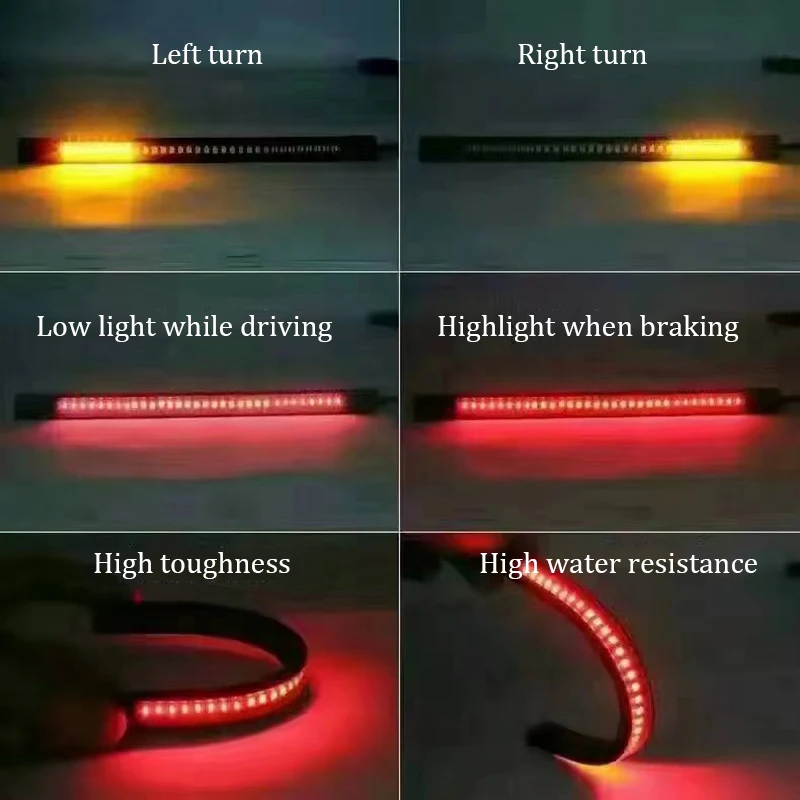 Flexible 48 LED Motorcycle Light Bar Strip Tail Turn Signal Tail Rear Brake Stop Bulb Lamp Brake Light 12V