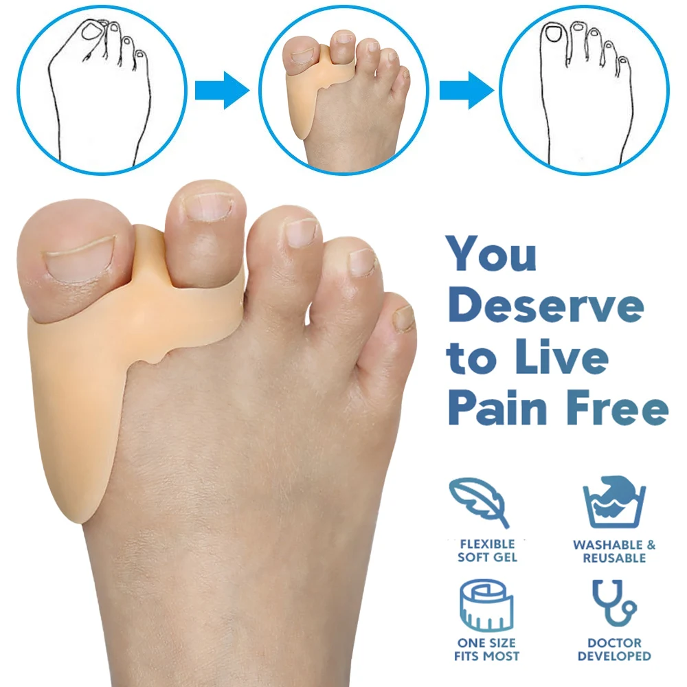 Pexmen 2Pcs/Pair Gel Bunion Corrector Toe Separator Spacer Toe Straighter for Hallux Valgus Blisters Overlapping and Hammer Toe