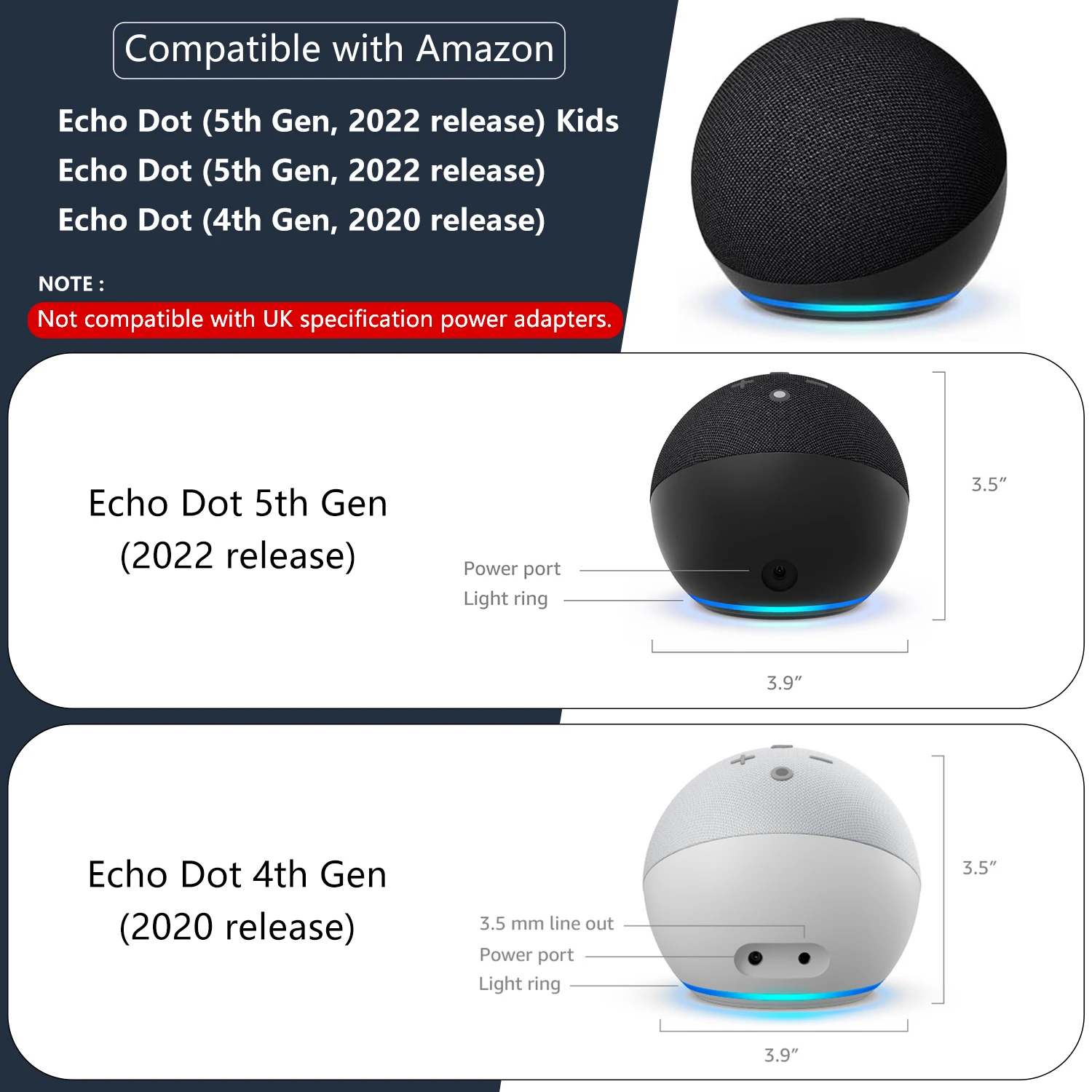 Wall Outlets Holder for Echo Dot 5th Gen / Echo Dot 4th Generation with Cable Storage, PC Hard Case Matte Alexa Speaker Bracket