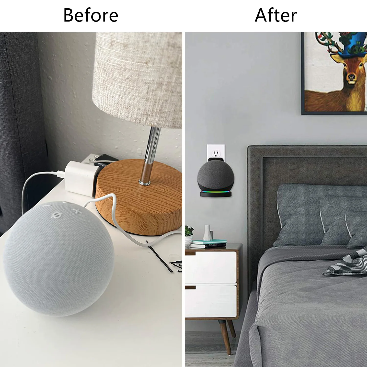 Wall Outlets Holder for Echo Dot 5th Gen / Echo Dot 4th Generation with Cable Storage, PC Hard Case Matte Alexa Speaker Bracket
