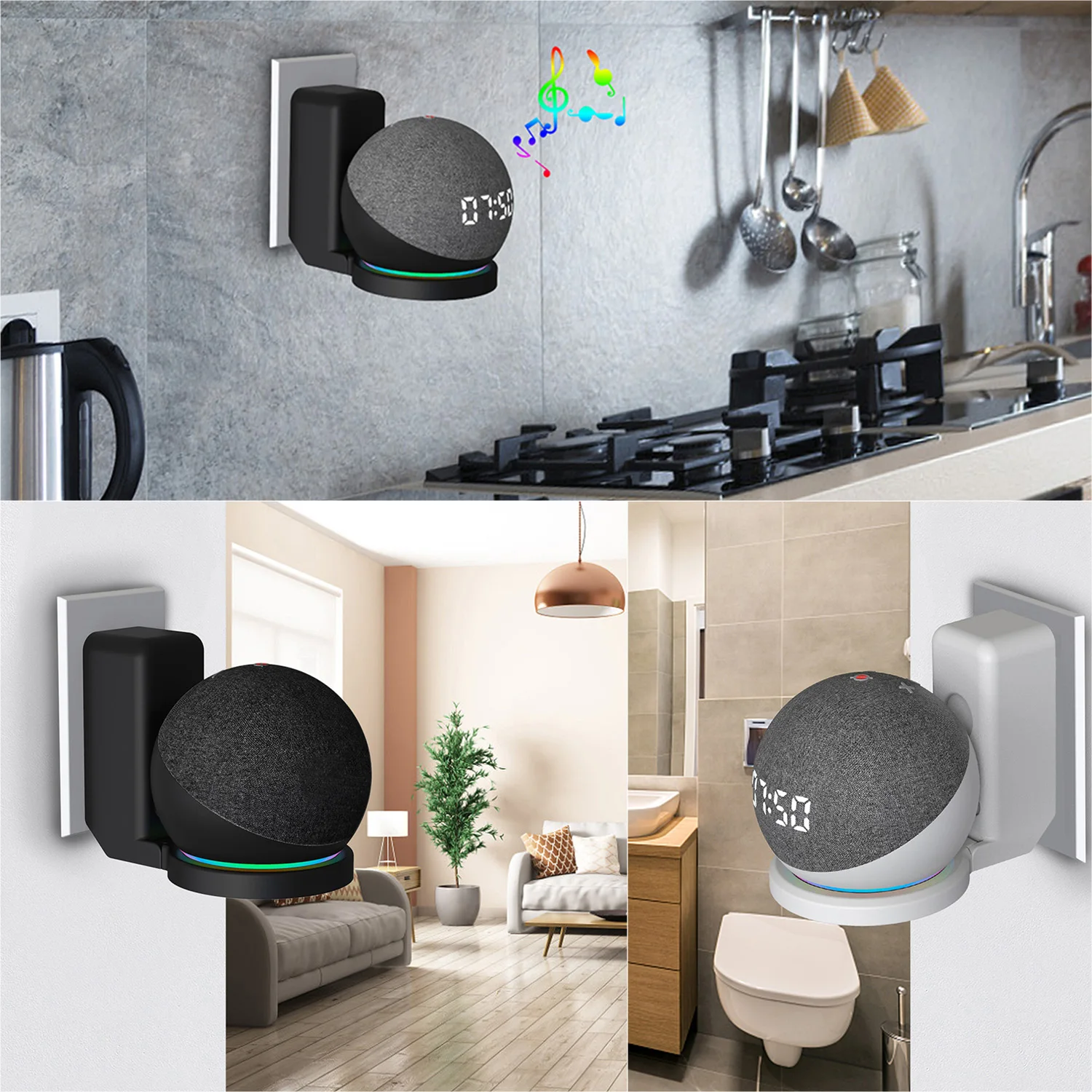 Wall Outlets Holder for Echo Dot 5th Gen / Echo Dot 4th Generation with Cable Storage, PC Hard Case Matte Alexa Speaker Bracket