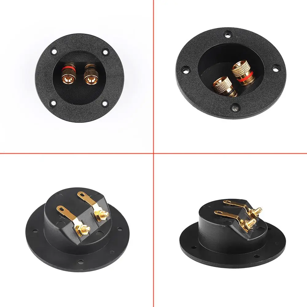 Black Brand New Speaker Terminal Connectors Round Boxes with 2 Banana Jack Gilded Subwoofer Stereo Plug Spring Cup Connection