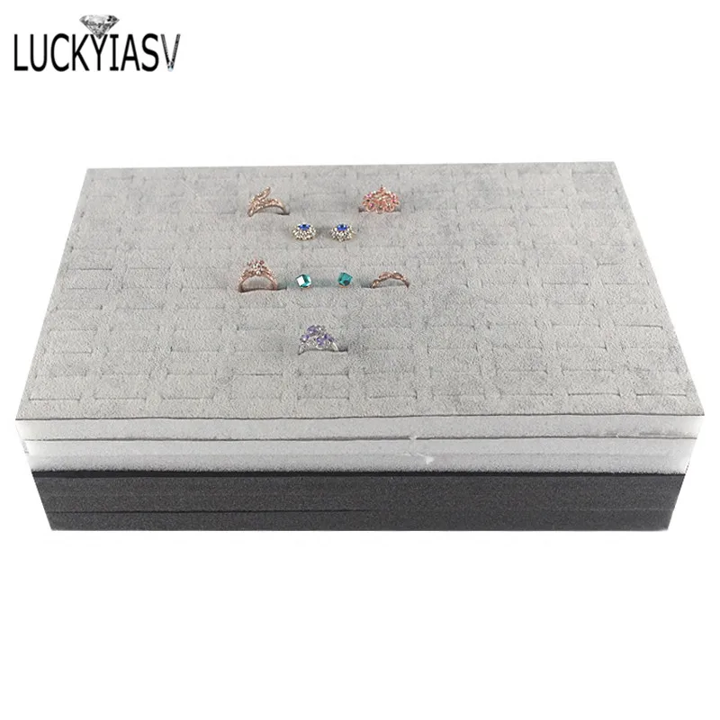 1 Pc Jewelry Foam Tray DIY Inserts Liners Grey/Black Velvet Jewellery Rings Bracelet Watch Showed Case Earrings Hole Tray