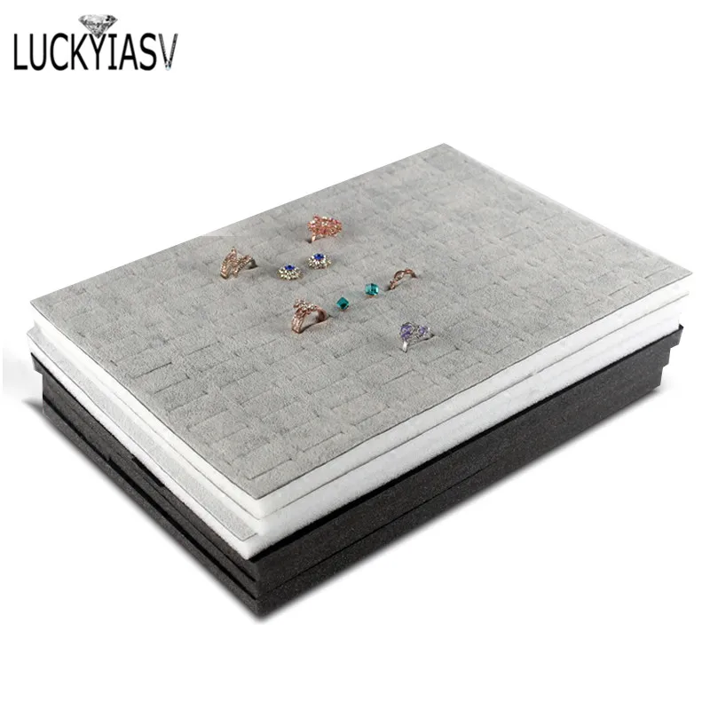 1 Pc Jewelry Foam Tray DIY Inserts Liners Grey/Black Velvet Jewellery Rings Bracelet Watch Showed Case Earrings Hole Tray