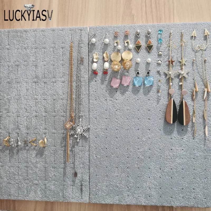 1 Pc Jewelry Foam Tray DIY Inserts Liners Grey/Black Velvet Jewellery Rings Bracelet Watch Showed Case Earrings Hole Tray