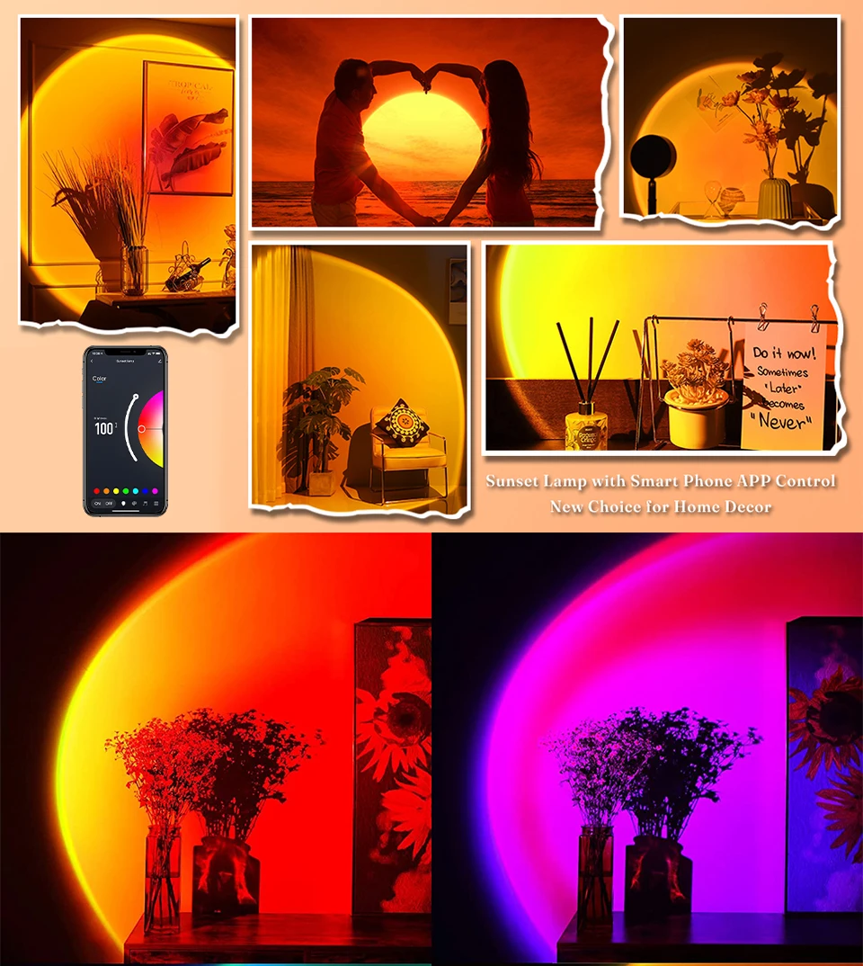 Smart Sunset Lamp Tuya LED Night Ligh USB RGB Smart Life APP Remote Projection For Room Decoration Photography Festival Birth