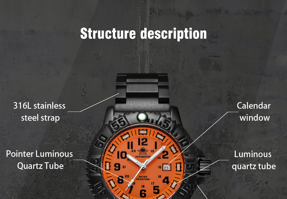 Addies Men Military Watches Leisure Outdoor Sports Luminous Watch Multi-functional Nylon Steel Strap Waterproof Men's Quartz Wat