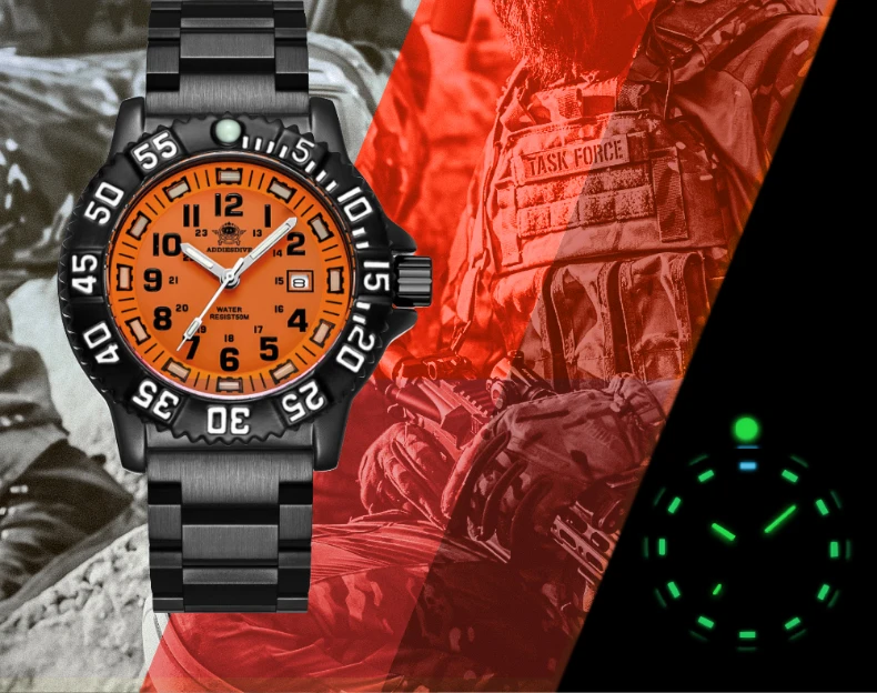 Addies Men Military Watches Leisure Outdoor Sports Luminous Watch Multi-functional Nylon Steel Strap Waterproof Men's Quartz Wat