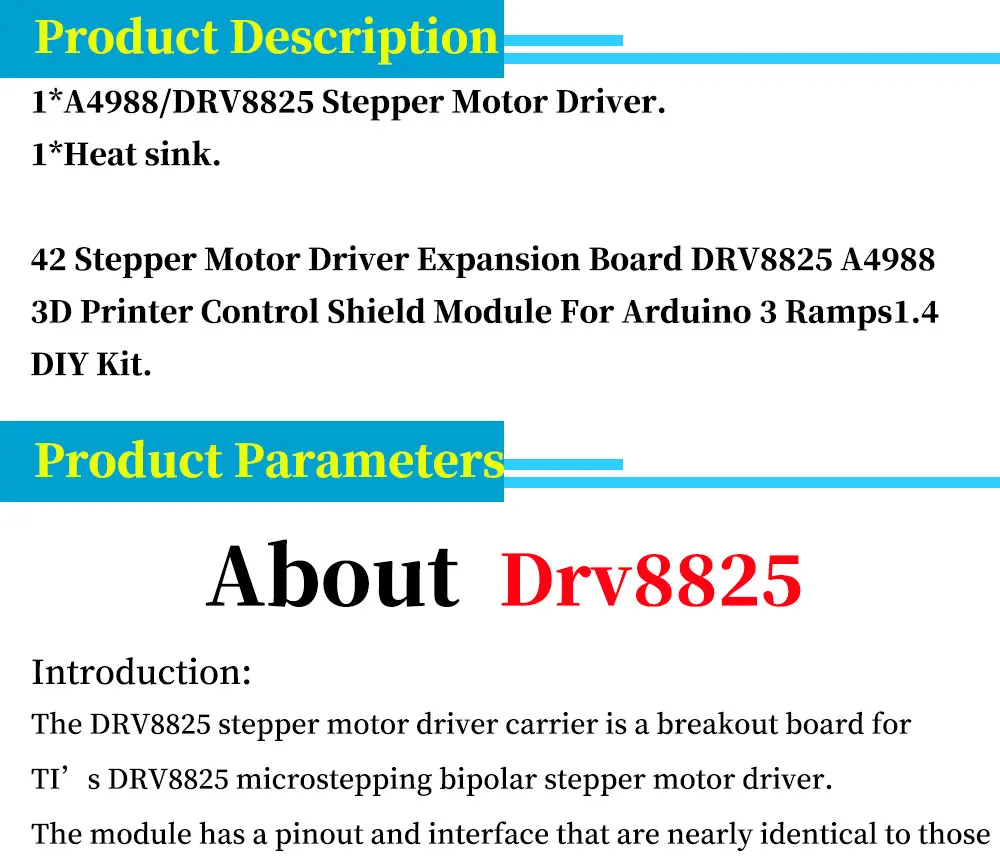 3D Printer Parts A4988 DRV8825 Stepper Motor Driver With Heat sink For SKR V1.3 1.4 GTR V1.0 RAMPS 1.4 1.6 MKS GEN V1.4 board