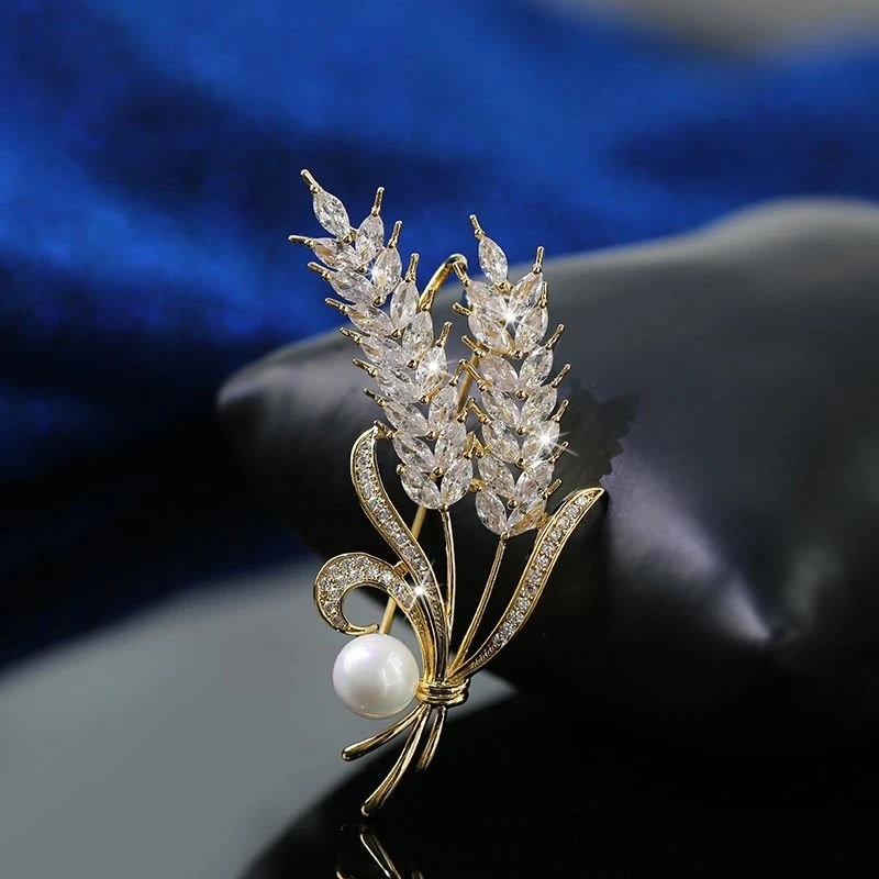 Luxury Rhinestone Wheat Ear Brooch Collar Pins for Suit Shining Women Men's Party Brooches Jewelry