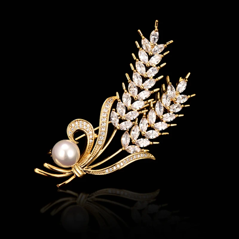 Luxury Rhinestone Wheat Ear Brooch Collar Pins for Suit Shining Women Men's Party Brooches Jewelry