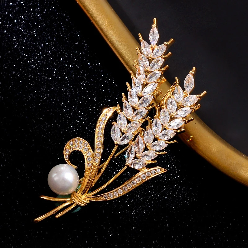 Luxury Rhinestone Wheat Ear Brooch Collar Pins for Suit Shining Women Men's Party Brooches Jewelry