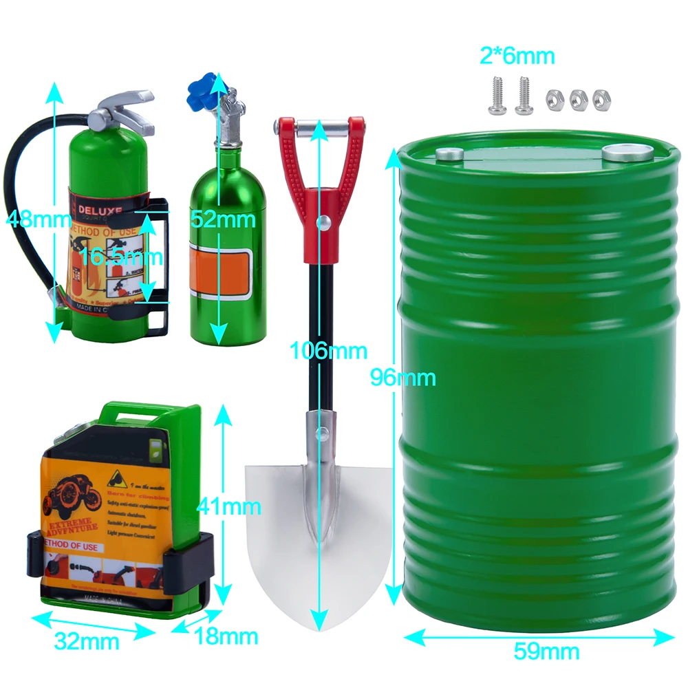 1:10 Scale Accessories Simulated Decoration Tools Shovel Fire-Extinguisher Oil Drum for RC Crawler Car TRX4 SCX10 Mini Models