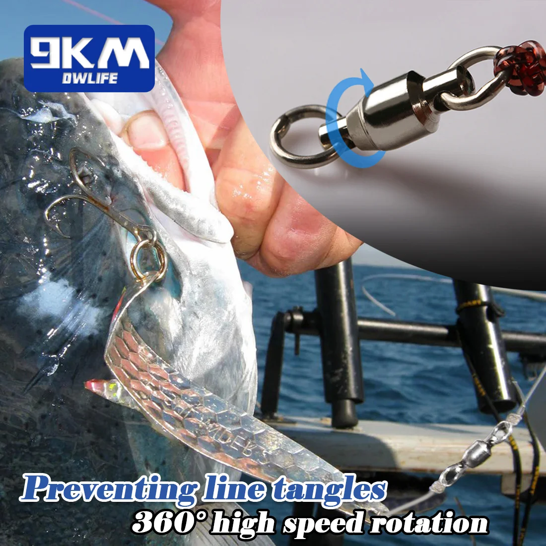 9KM 10~100pack Ball Bearing Swivel Fishing Swivel Solid Welding Rings Stainless Steel Heavy Duty Connector Freshwater Saltwater
