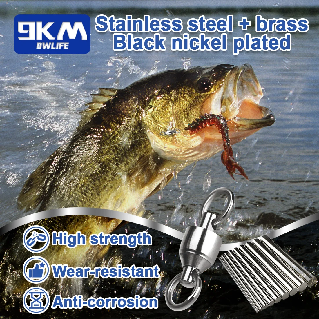 9KM 10~100pack Ball Bearing Swivel Fishing Swivel Solid Welding Rings Stainless Steel Heavy Duty Connector Freshwater Saltwater