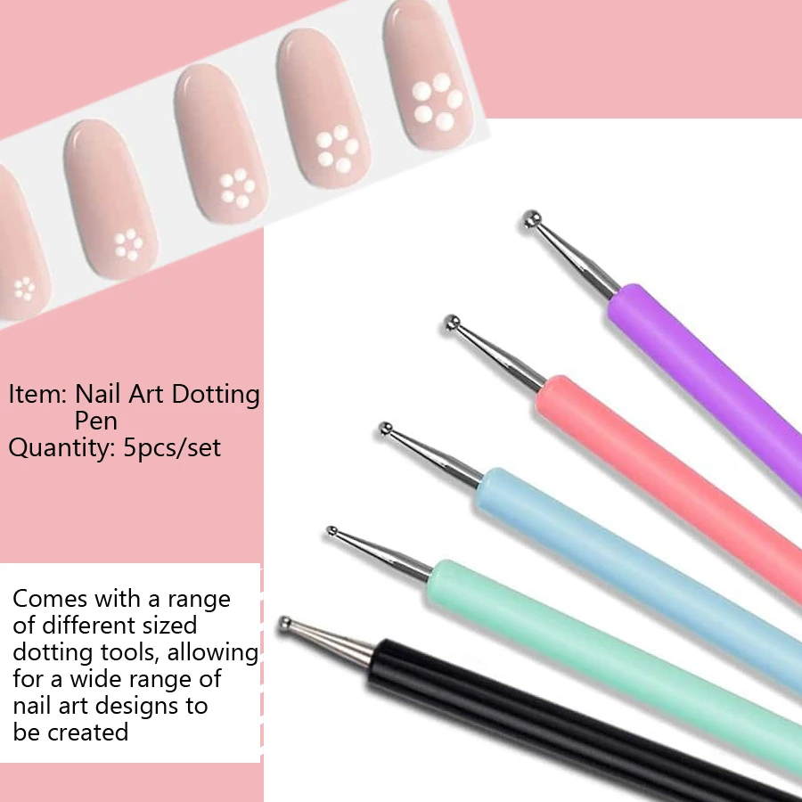 5Pcs Dual-Ended Nail Art Dotting Tools, with 10 Different Sizes for Dotting, Marbleizing & Painting Manicure Kit