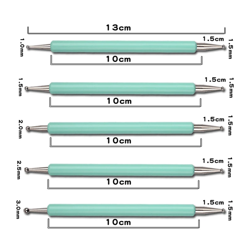 5Pcs Dual-Ended Nail Art Dotting Tools, with 10 Different Sizes for Dotting, Marbleizing & Painting Manicure Kit