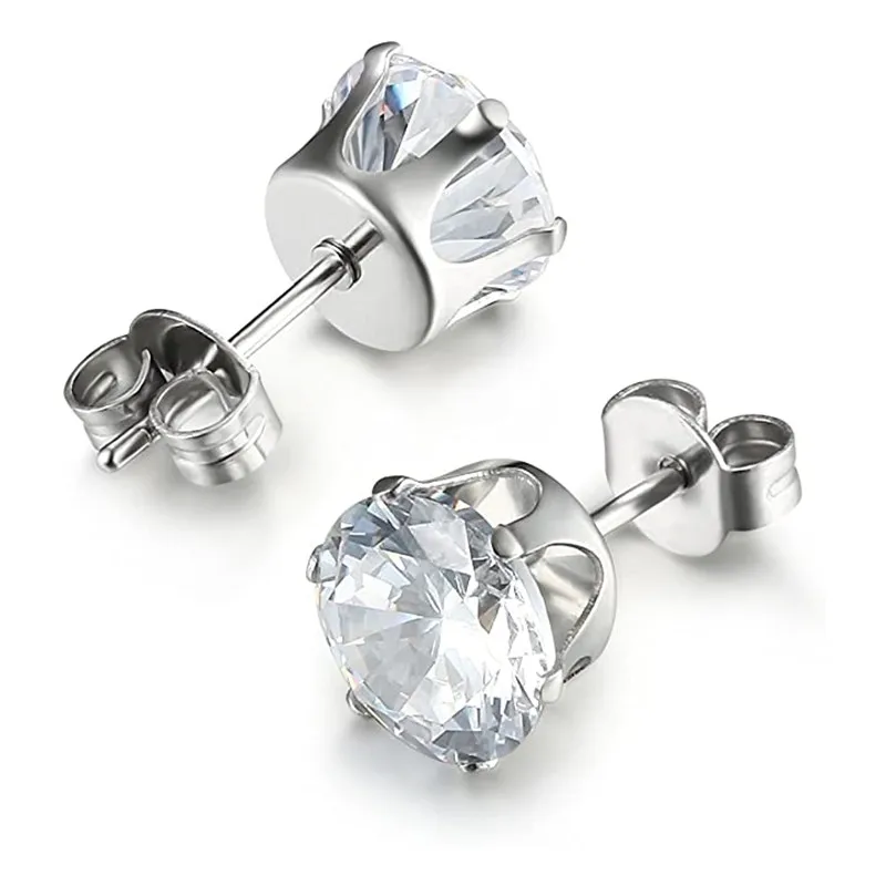 Huitan Minimalist Crystal Cubic Zirconia Stud Earrings for Women/Men 6 Claws Design Fashion Earrings Silver Color Hot Jewelry