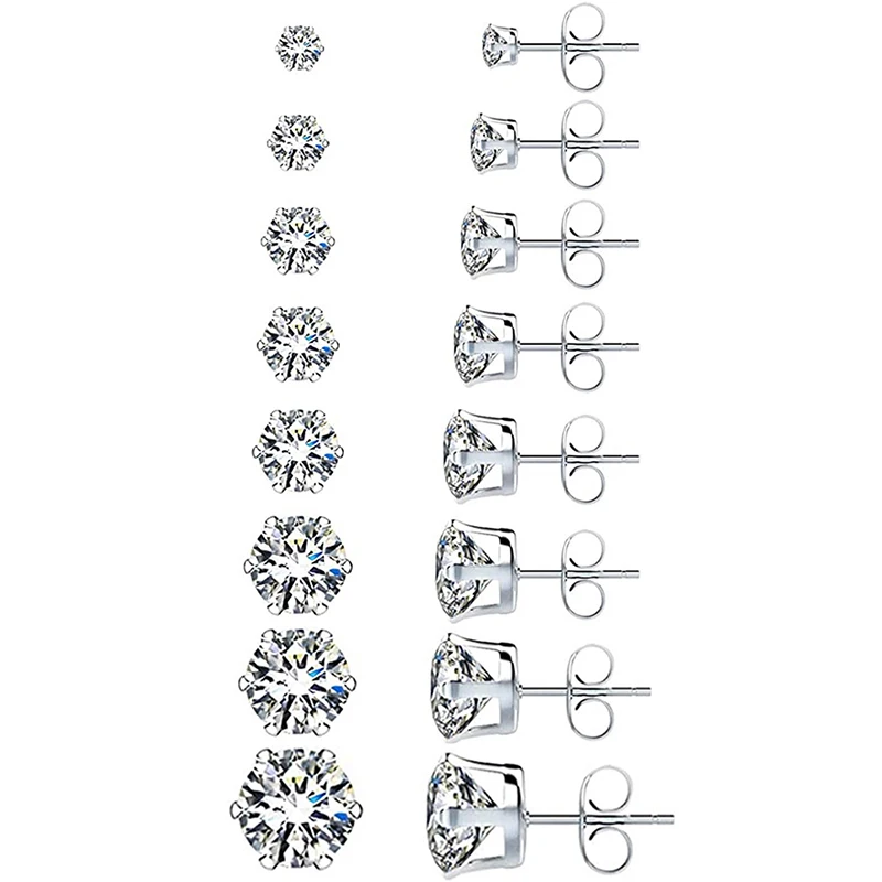 Huitan Minimalist Crystal Cubic Zirconia Stud Earrings for Women/Men 6 Claws Design Fashion Earrings Silver Color Hot Jewelry