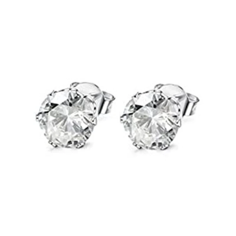 Huitan Minimalist Crystal Cubic Zirconia Stud Earrings for Women/Men 6 Claws Design Fashion Earrings Silver Color Hot Jewelry
