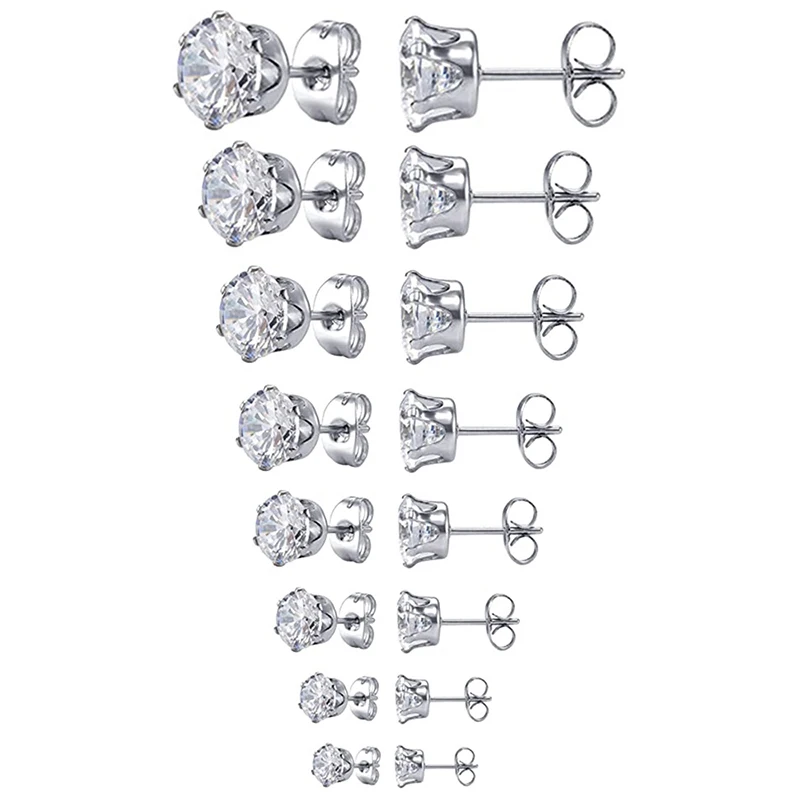 Huitan Minimalist Crystal Cubic Zirconia Stud Earrings for Women/Men 6 Claws Design Fashion Earrings Silver Color Hot Jewelry