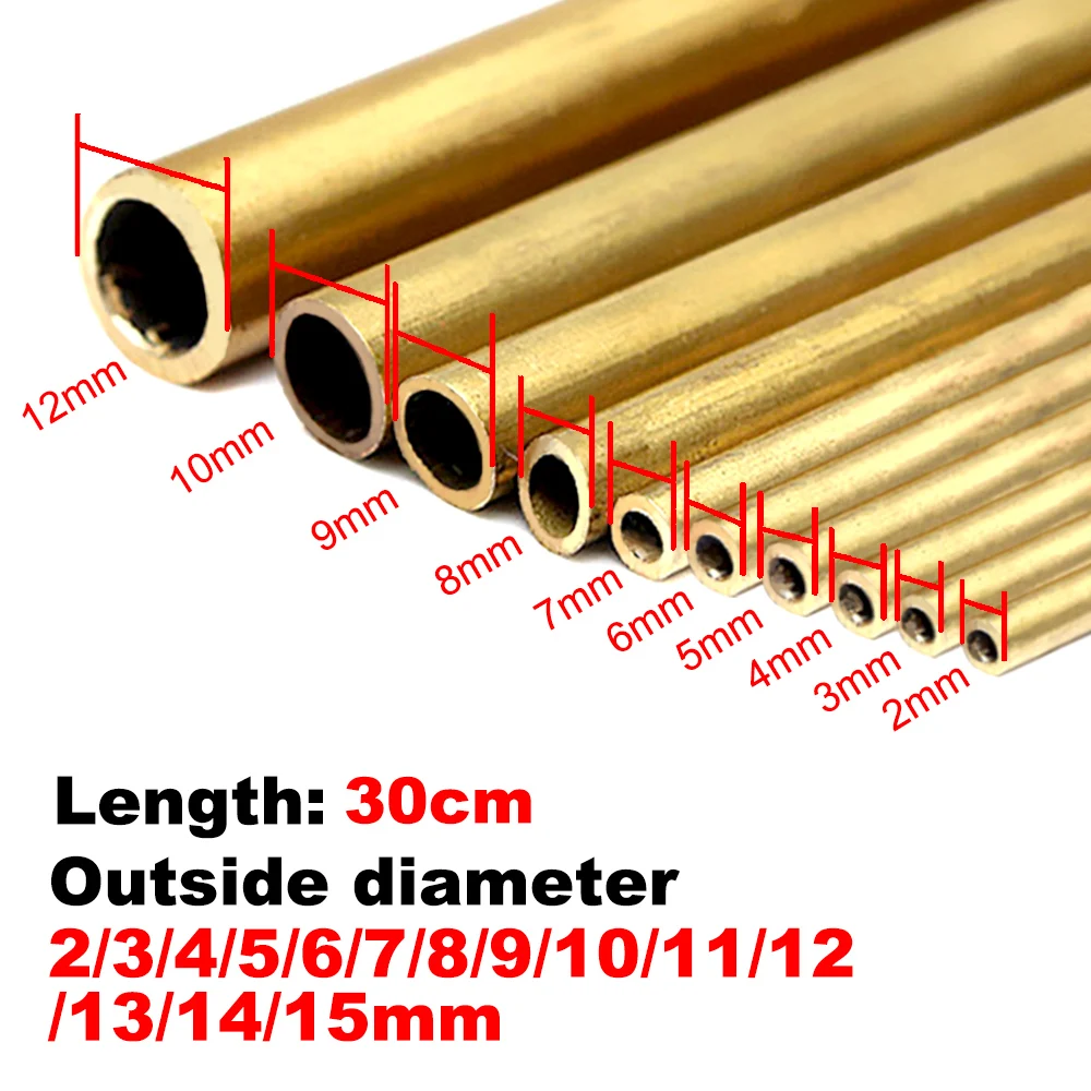 Brass Tubes Diameter 2/3/4/5/6/7/8/9/10/11/12/13/14/15mm Length 300mm 0.5mm Brass Rod Pipe Brass Tube Modelmaking Cutting Tool