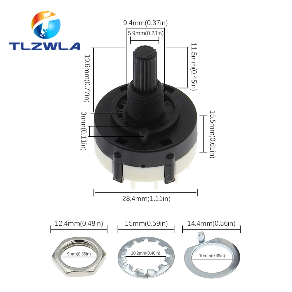 1PCS RS26 Plastic 4 Pole 3 Position Rotary Band Switch 2 Pole6 Position 1 Pole12 Position Handle Length 21MM Axis Band Switch