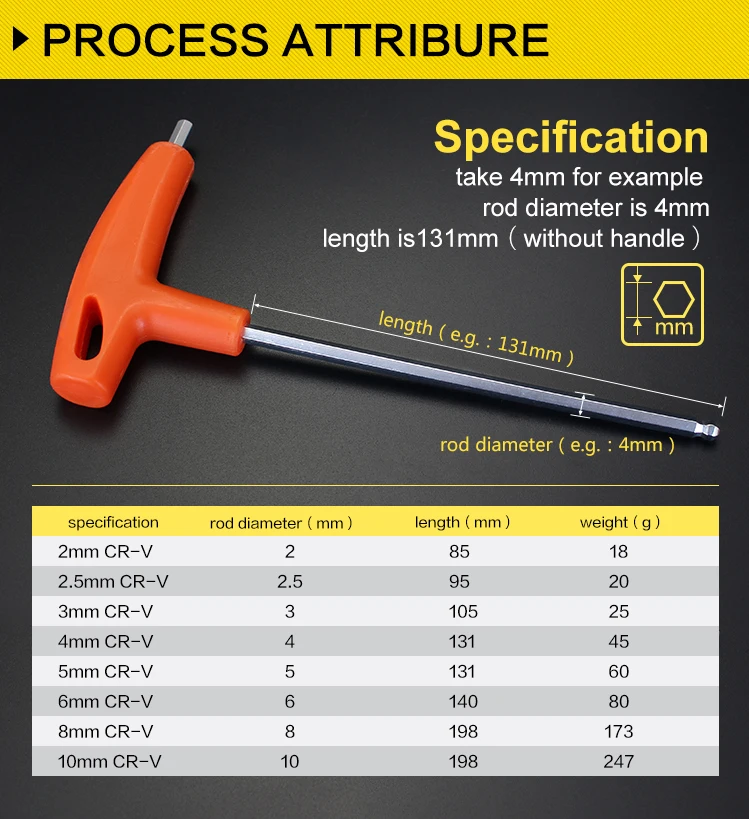2/2.5/3/4/5/6/8/10mm Flat/Ball Head Hex Key Allen Wrench Hand Tool T-Handle Hex Key Wrench Ball End Allen Hex Key Wrench Spanner