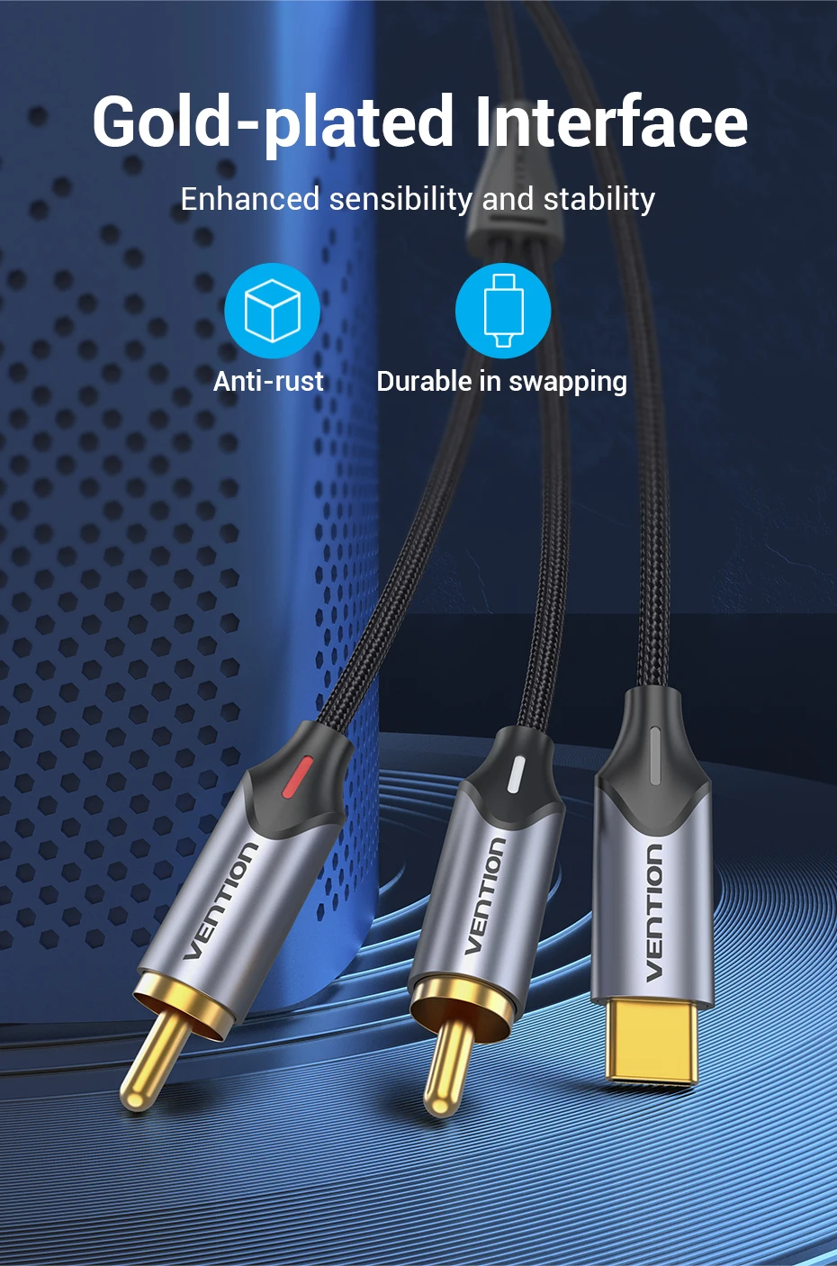 Vention USB C to RCA Audio Cable Type C to 2 RCA Cable for Speaker Amplifier Huawei Xiaomi Laptop 1m 2m 3m USB C Splitter RCA Y