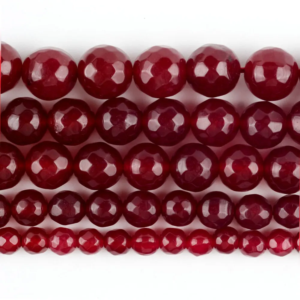 Natural Rubys Chalcedony Jades Stone Beads Faceted Round Loose Spacer For Jewelry Making DIY Bracelet Handmade 4/6/8/10/12mm