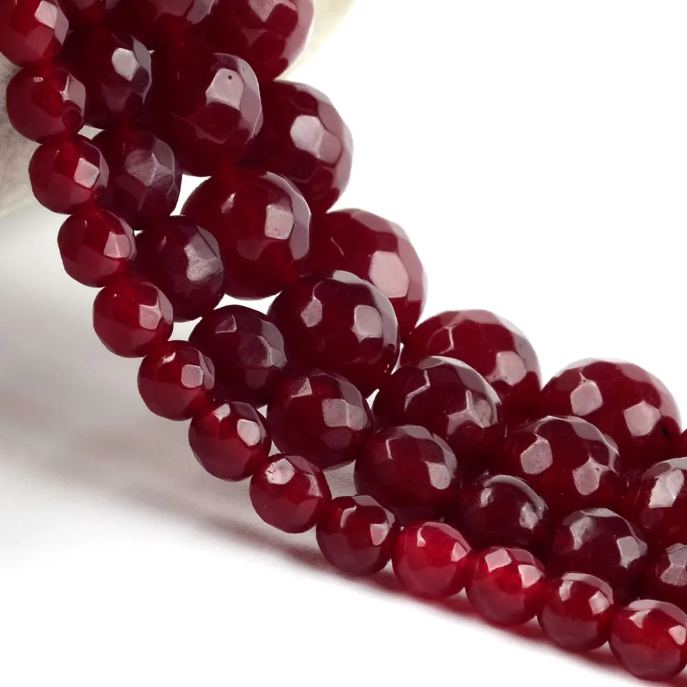 Natural Rubys Chalcedony Jades Stone Beads Faceted Round Loose Spacer For Jewelry Making DIY Bracelet Handmade 4/6/8/10/12mm