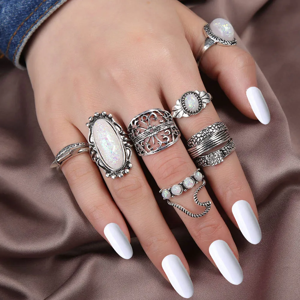 20/30Pcs/Lot Vintage Boho Glass Turquoise Rings Fashion Women Vacation Style Daily Festival Jewelry Party Decoration Gifts