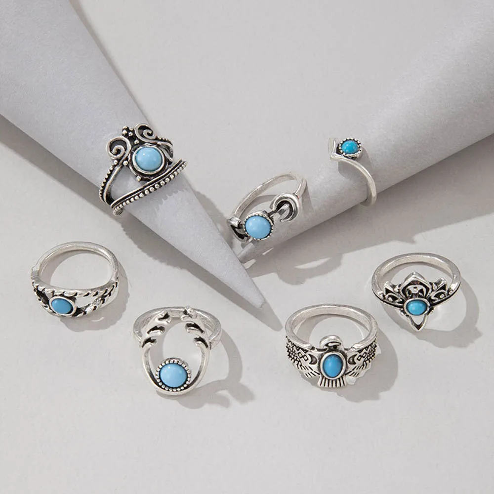 20/30Pcs/Lot Vintage Boho Glass Turquoise Rings Fashion Women Vacation Style Daily Festival Jewelry Party Decoration Gifts