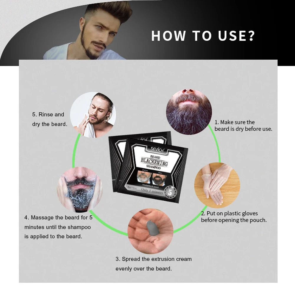 Natural Long Lasting 200ml Permanent Beard Dye Shampoo for Men Beard Dying Removal White Grey Beard Hair Men Beard Dye Shampoo