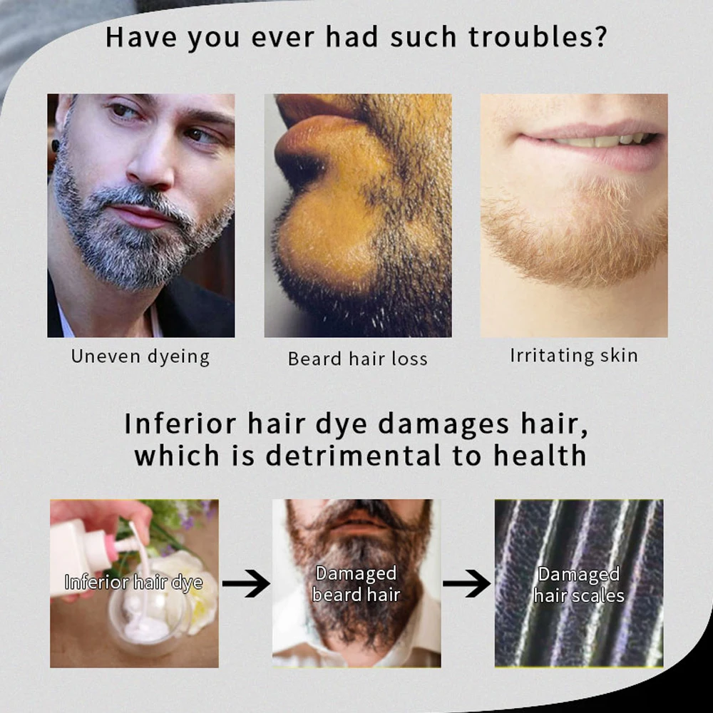 Natural Long Lasting 200ml Permanent Beard Dye Shampoo for Men Beard Dying Removal White Grey Beard Hair Men Beard Dye Shampoo