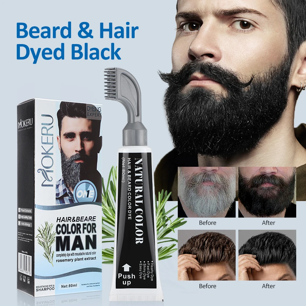 Natural Long Lasting 200ml Permanent Beard Dye Shampoo for Men Beard Dying Removal White Grey Beard Hair Men Beard Dye Shampoo