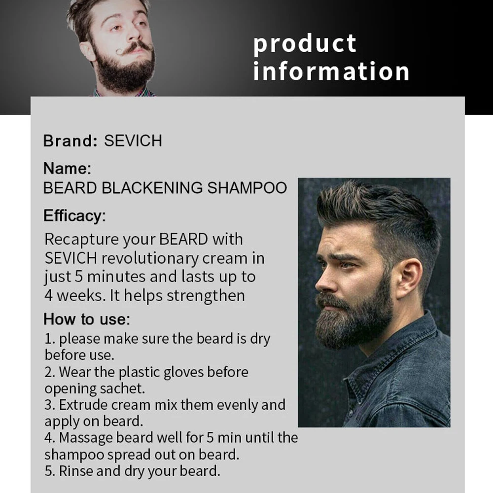Natural Long Lasting 200ml Permanent Beard Dye Shampoo for Men Beard Dying Removal White Grey Beard Hair Men Beard Dye Shampoo
