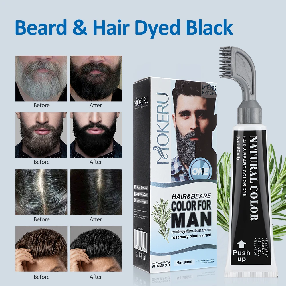 Natural Long Lasting 200ml Permanent Beard Dye Shampoo for Men Beard Dying Removal White Grey Beard Hair Men Beard Dye Shampoo