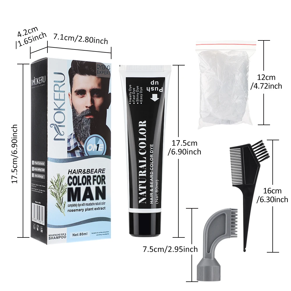 Natural Long Lasting 200ml Permanent Beard Dye Shampoo for Men Beard Dying Removal White Grey Beard Hair Men Beard Dye Shampoo