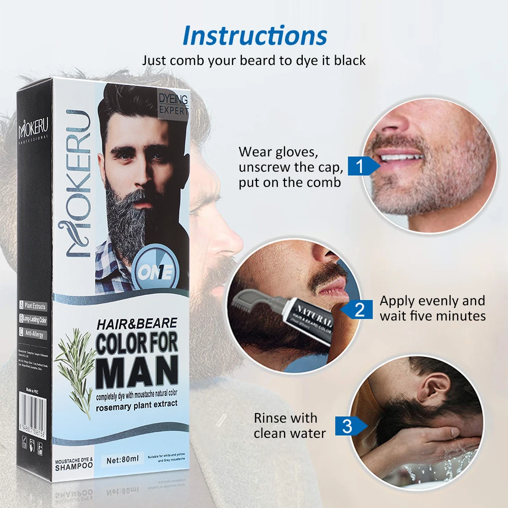 Natural Long Lasting 200ml Permanent Beard Dye Shampoo for Men Beard Dying Removal White Grey Beard Hair Men Beard Dye Shampoo