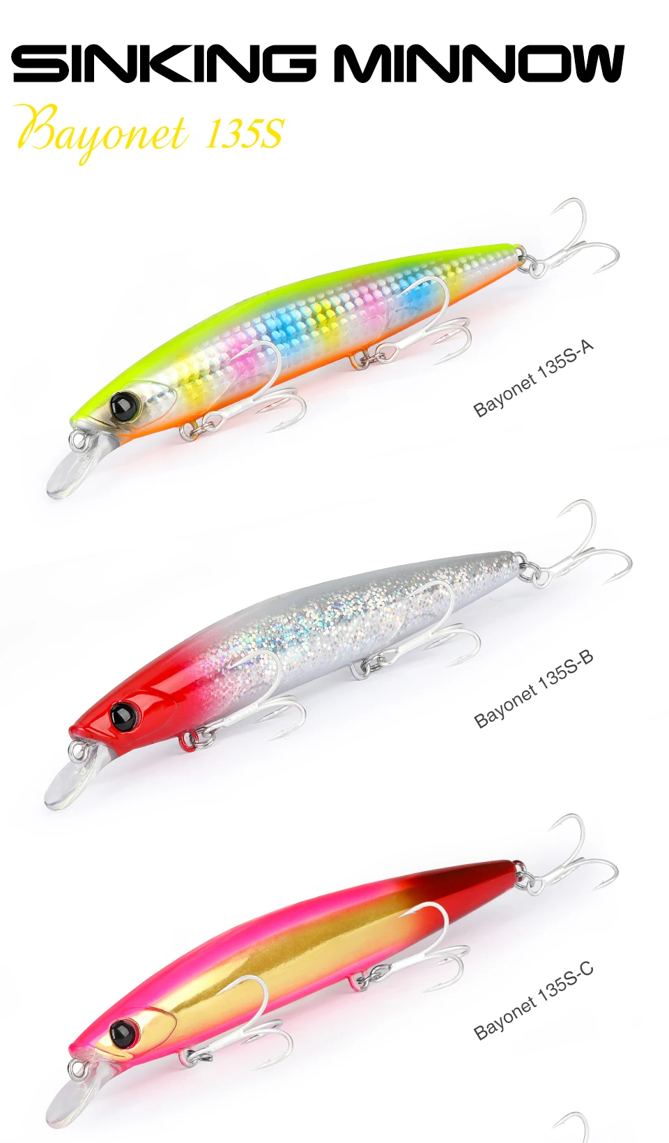 TSURINOYA 135mm 26.4g Ultra Long Casting 135S Saltwater Sinking Minnow BAYONET Tungaten Weight Fishing Lure Seabass Hard Bait