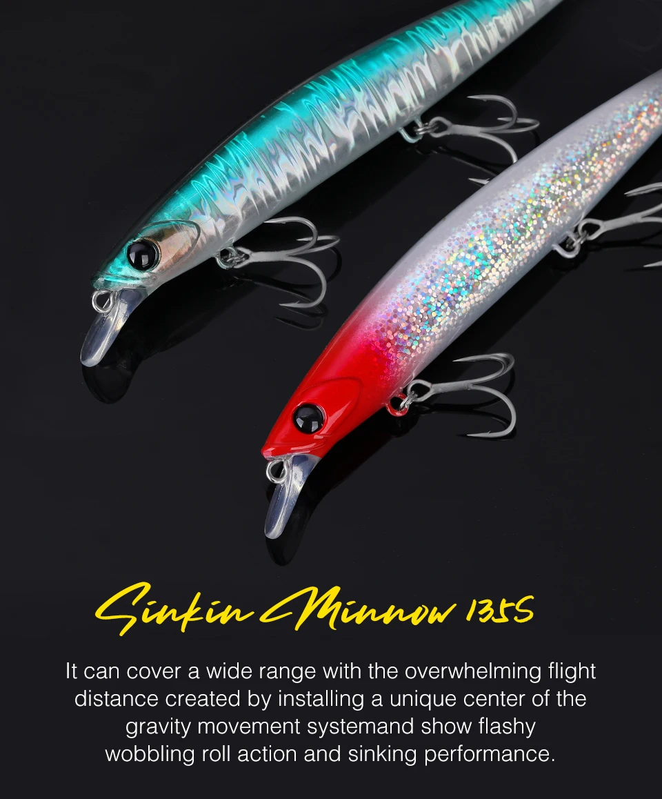 TSURINOYA 135mm 26.4g Ultra Long Casting 135S Saltwater Sinking Minnow BAYONET Tungaten Weight Fishing Lure Seabass Hard Bait