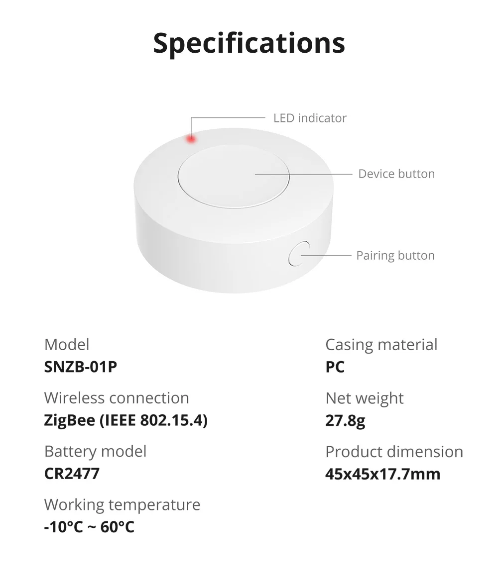 SONOFF SNZB-01P Wireless Smart Zigbee Switch Custom Button Action Zigbee 3.0 Smart Switch Work with Zigbee Hub Alexa Google Home