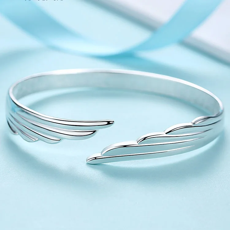Fashion 925 Sterling Silver Woman Cuff Bracelet Lucky Angel Wing Lucky Bangle Girls Party Jewelry Gifts Christmas