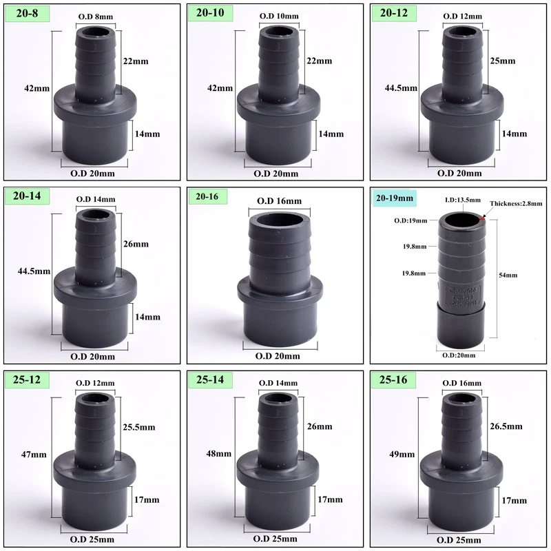 O.D 32/40/50/63-14/20/30/40/50/60mm Big Size UPVC Pagoda Connector Garden Irrigation Pipe Soft Hose Adapter Joint Accessories