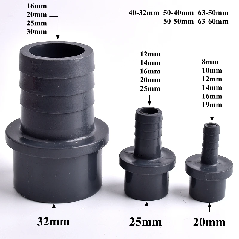 O.D 32/40/50/63-14/20/30/40/50/60mm Big Size UPVC Pagoda Connector Garden Irrigation Pipe Soft Hose Adapter Joint Accessories