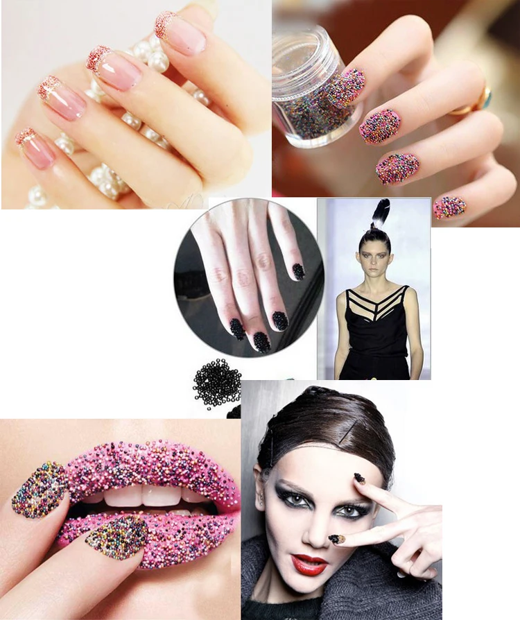 1 Bottle Caviar Nail Art Beads Decoration 24 Colors Micro Round Ball 0.6-1mm Nail Crystal Glass Beads 3D Nail Rhinestones #PG8/6