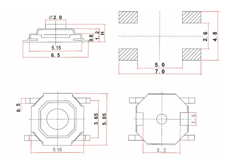 50PCS Tact Switch Silicone Button Micro Switch 3*4*2mm 3x6x4.3mm 2Pin 3x6x2.5mm 4*4*1.5mm SMD 4 Feet