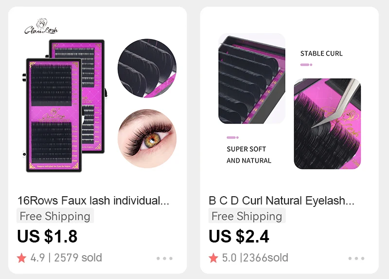 GLAMLASH L/L+/LC/LD/LU(M)/N Curl 16Rows False Eyelash Extensions Mink Black Material 7-15mm Mixed Tray L Curl Makeup Lashes